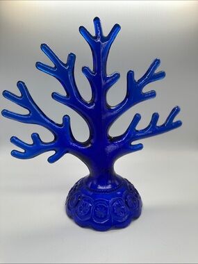 Vintage LE Smith Moon and Stars Cobalt Blue Glass Ring Jewelry Tree ~ 💙🩵